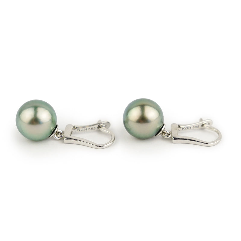 Pink-Green 9.5mm Tahitian Pearl Lever Backs on 14K White Gold