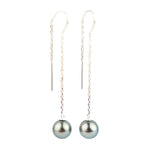 Light Silvery Blue Tahitian Pearl Chain Threader Dangle Earrings