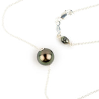 Golden Aubergine Green 9.4mm Tahitian Pearl Solitaire Necklace on Sterling Silver