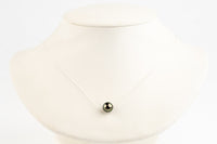 Golden Aubergine Green 9.4mm Tahitian Pearl Solitaire Necklace on Sterling Silver