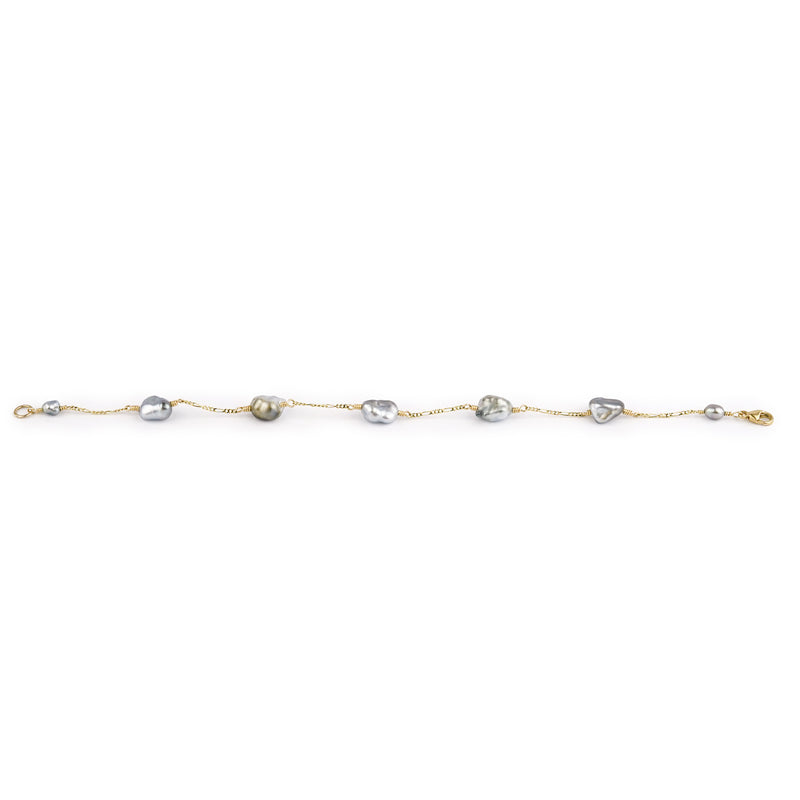 Keshi Tahitian Pearl Tin Cup Bracelet