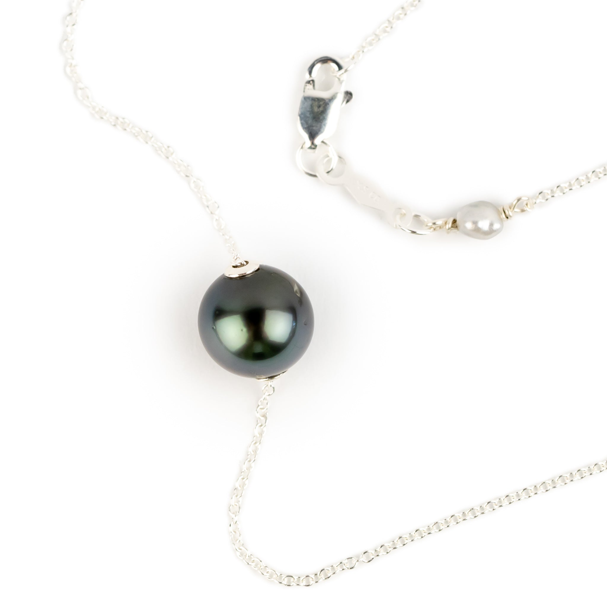 Deep Sea 9.4mm Tahitian Pearl Solitaire Necklace on Sterling Silver