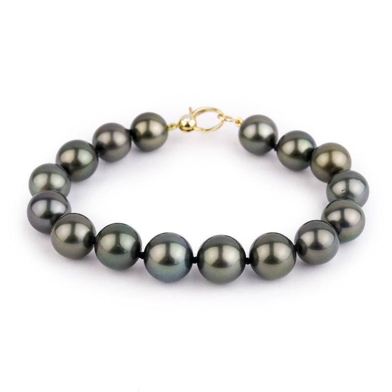 Deep Silvery Green 10-11.6mm Tahitian Pearl Bracelet