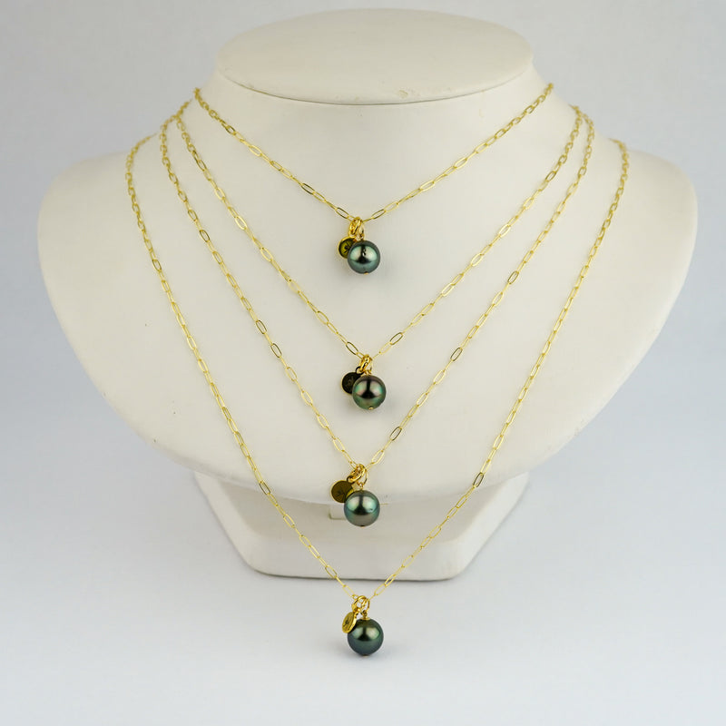 Peacock Green Tahitian Pearl Charm Necklace