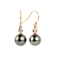 Tahitian Pearl & Diamond Aurora French Hook Earrings on 14K Rose Gold