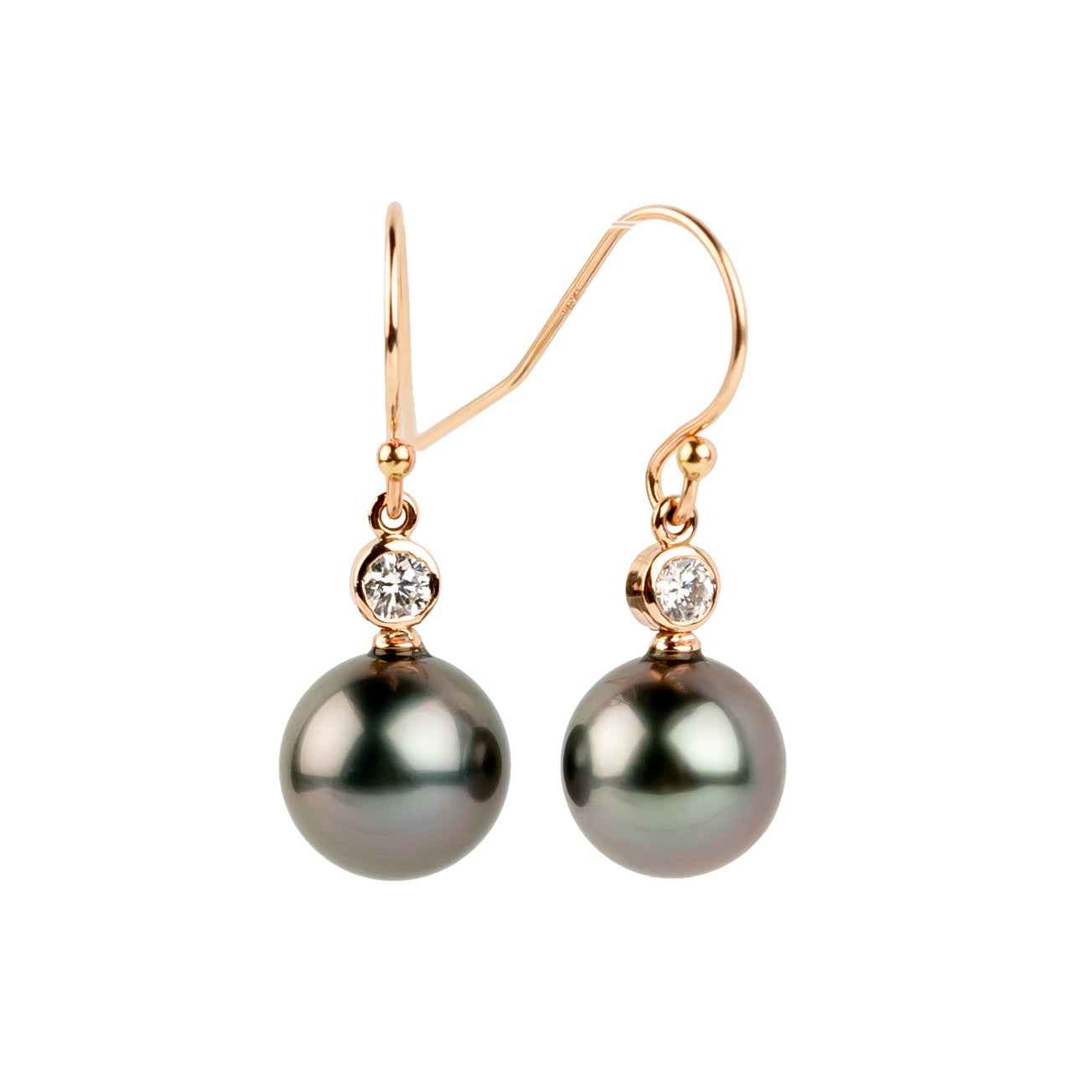 Tahitian Pearl & Diamond Aurora French Hook Earrings on 14K Rose Gold