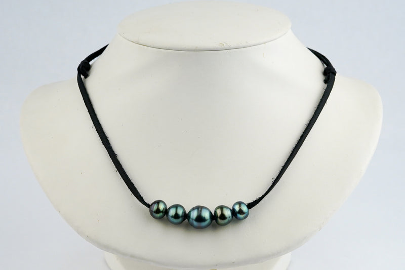 Quintuple Blue-Green Circled 9.4-11.5mm Mana Pearl Necklace