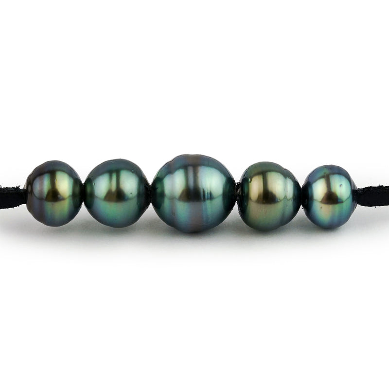 Quintuple Blue-Green Circled 9.4-11.5mm Mana Pearl Necklace