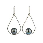 Lavender-Blue Tahitian Pearl Teardrop Dangle Earrings on Sterling Silver