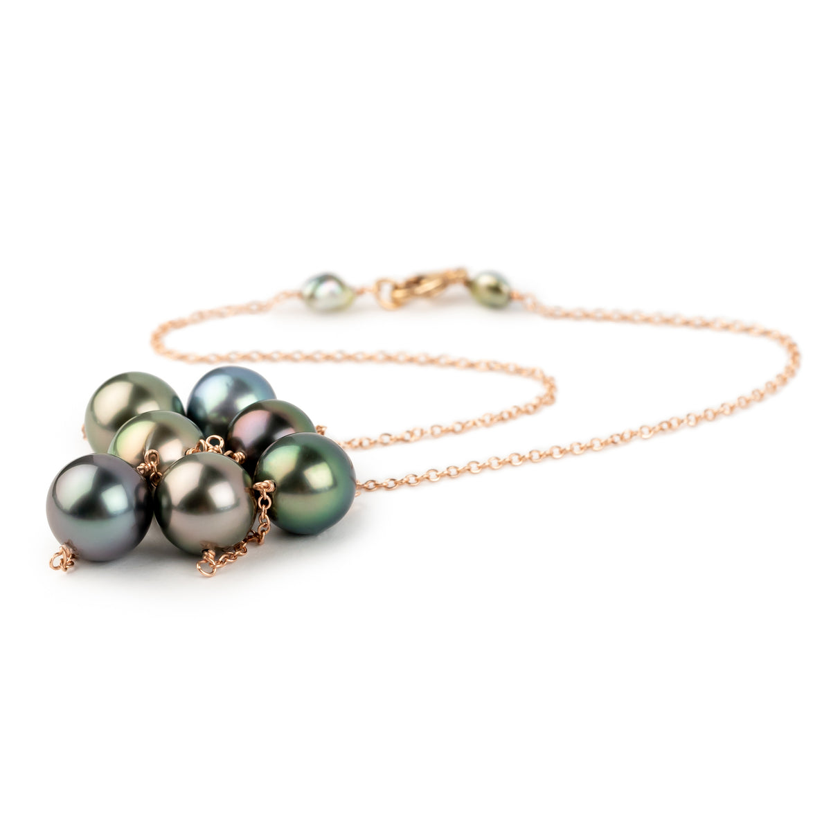 Passion Flower Tahitian Pearl Tin-Cup Necklace on 14k Rose Gold