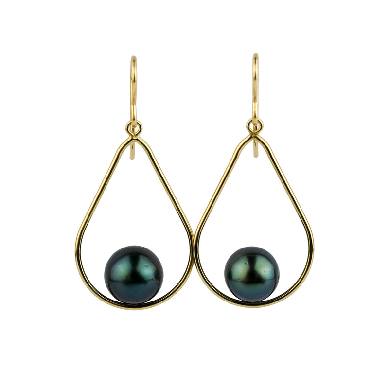 Deep Indigo Tahitian Pearl Teardrop Dangle Earrings