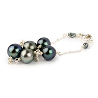 Silvery Indigo Tahitian Pearl Tin Cup Bracelet on Sterling Silver