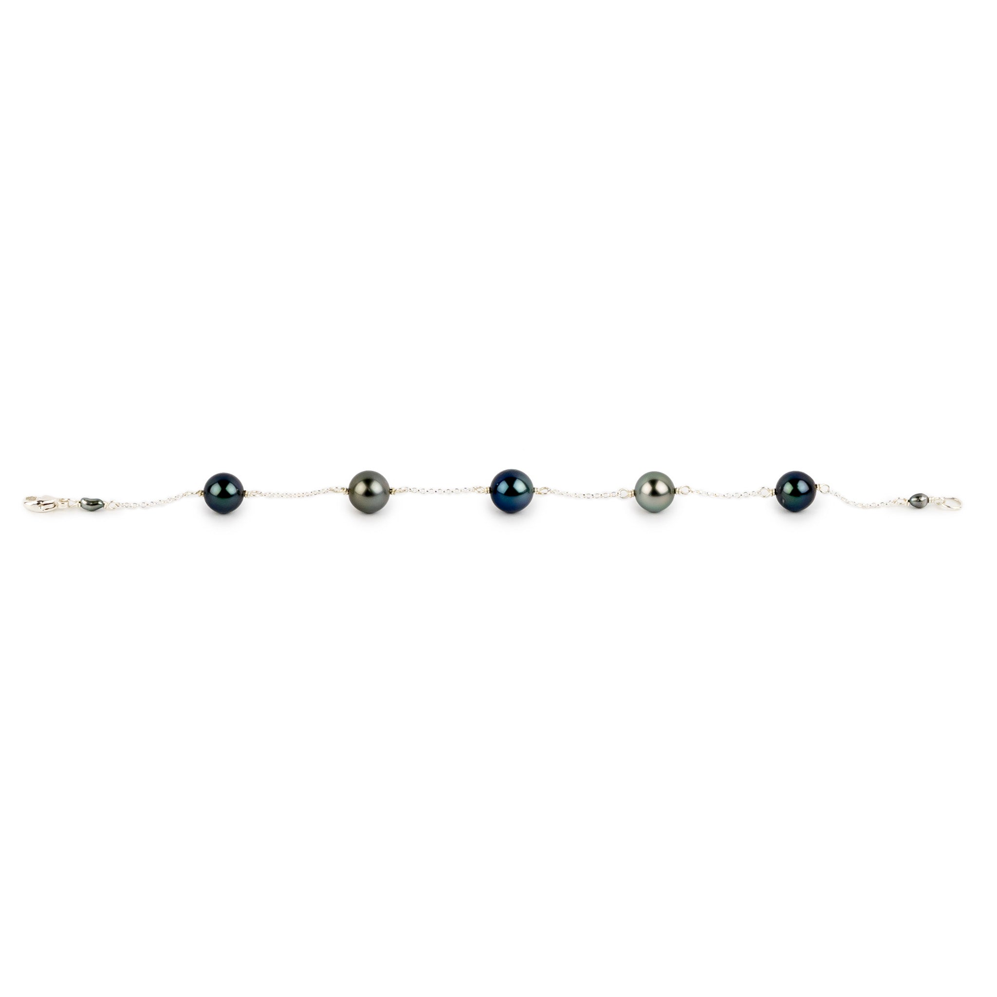 Silvery Indigo Tahitian Pearl Tin Cup Bracelet on Sterling Silver