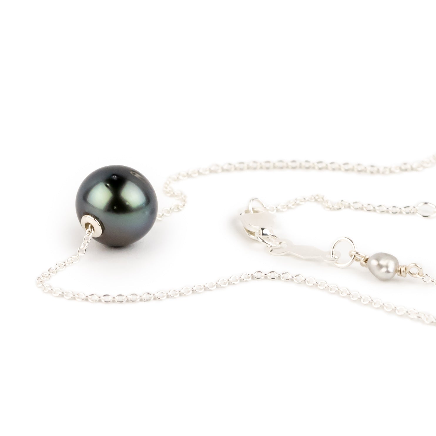 Deep Sea 9.4mm Tahitian Pearl Solitaire Necklace on Sterling Silver