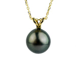 Deep Indigo-Green 9.5mm Tahitian Pearl I'a Necklace on 14K Yellow Gold