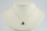 Deep Indigo-Green 9.5mm Tahitian Pearl I'a Necklace on 14K Yellow Gold