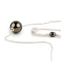 Golden Aubergine Green 9.4mm Tahitian Pearl Solitaire Necklace on Sterling Silver