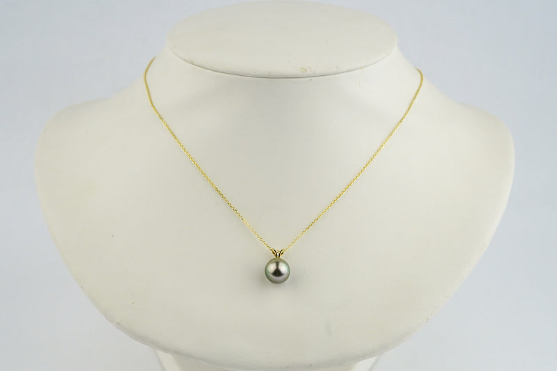 Golden Pink Peacock 9.4mm Tahitian Pearl I'a Necklace on 14K Yellow Gold