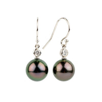 Tahitian Pearl & Diamond Aurora French Hook Earrings on 14K White Gold