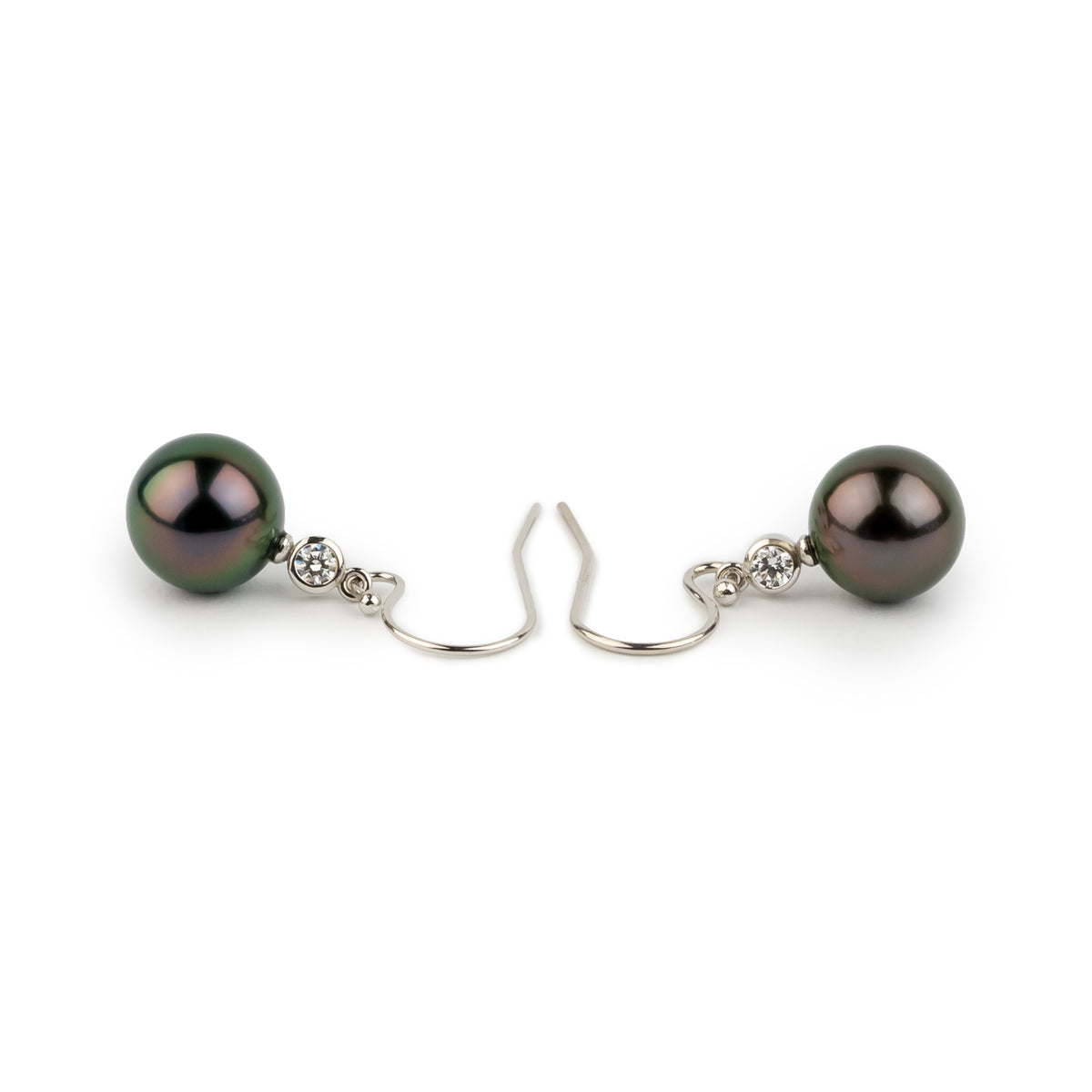 Tahitian Pearl & Diamond Aurora French Hook Earrings on 14K White Gold