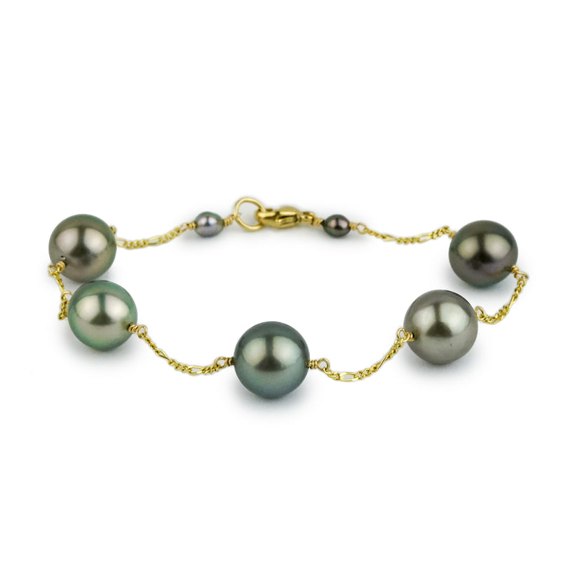 Dark Pink-Green Tahitian Pearl Tin Cup Bracelet on 14K Gold