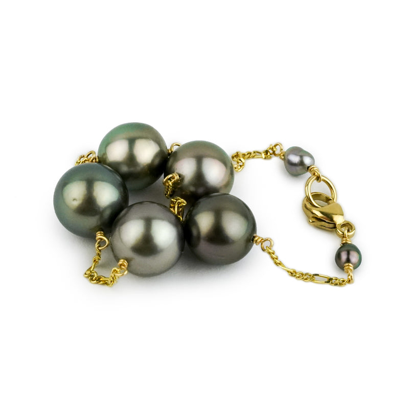 Dark Pink-Green Tahitian Pearl Tin Cup Bracelet on 14K Gold