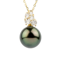 Peacock Green Pearl & Diamond Asteria Necklace on 14K Yellow Gold