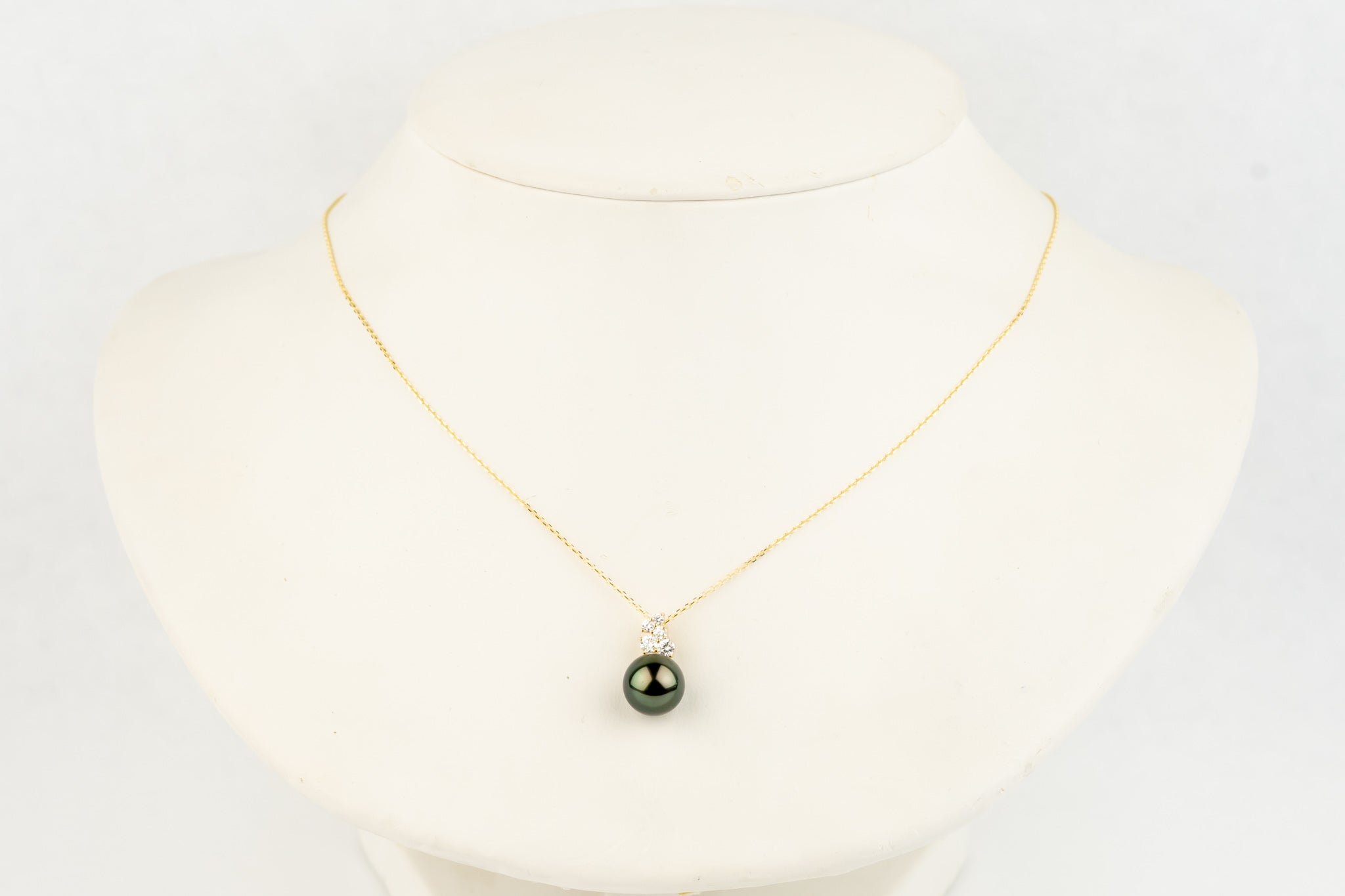 Peacock Green Pearl & Diamond Asteria Necklace on 14K Yellow Gold