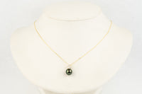 Peacock Green Pearl & Diamond Asteria Necklace on 14K Yellow Gold