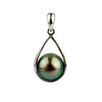 Flashy Peacock Green Tahitian Pearl Teardrop Pendant