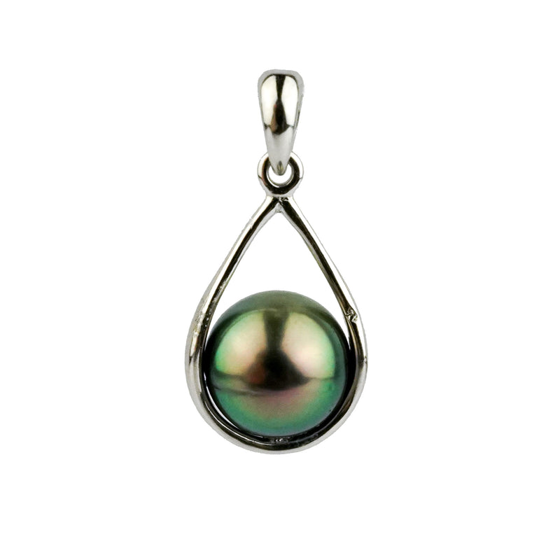 Flashy Peacock Green Tahitian Pearl Teardrop Pendant