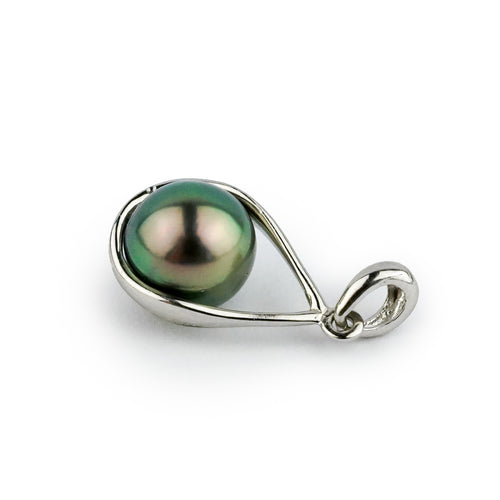 Flashy Peacock Green Tahitian Pearl Teardrop Pendant