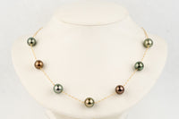 Coppery Green Glow Tin-Cup Tahitian Pearl Necklace on 14K Yellow Gold