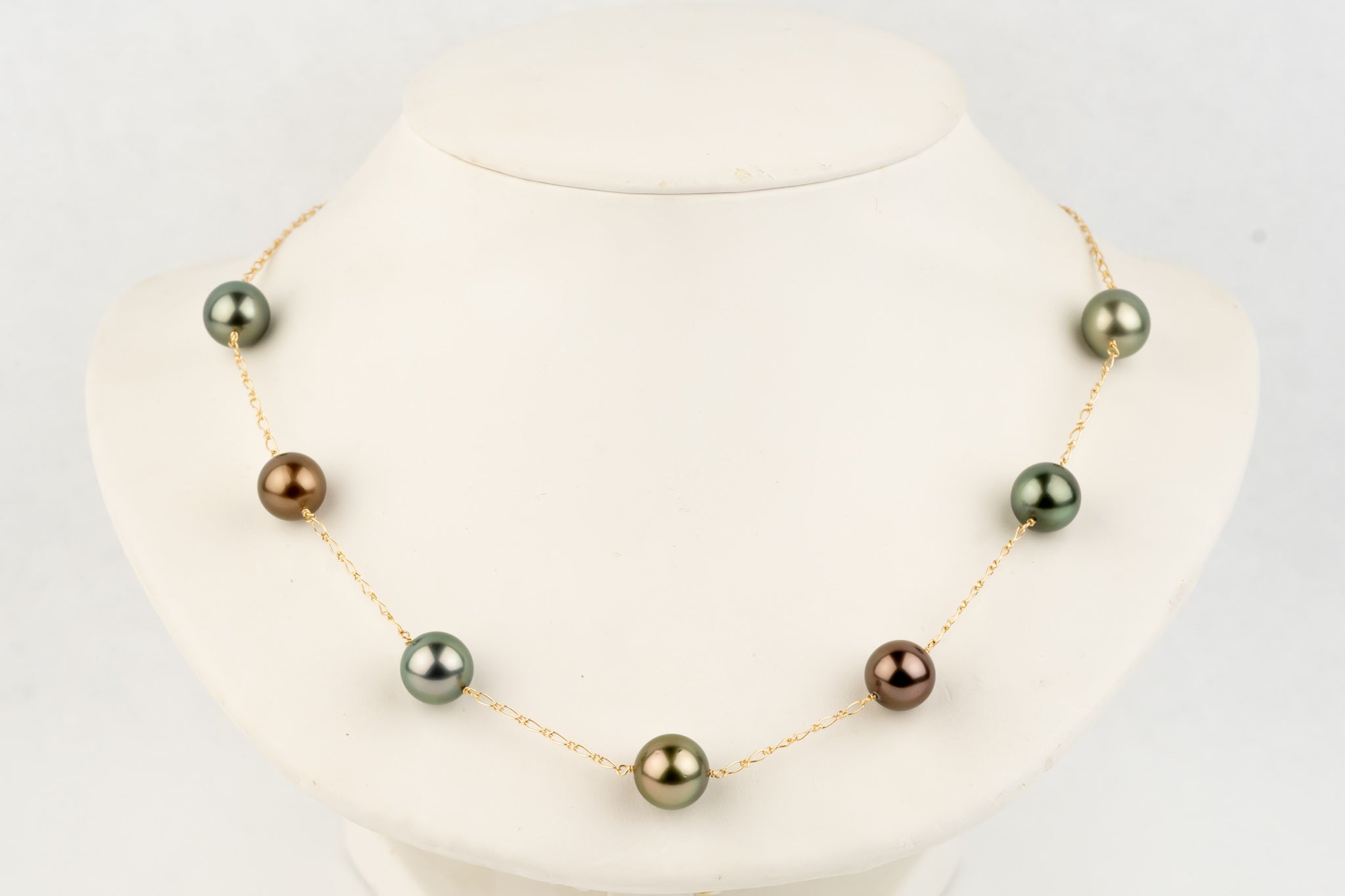 Coppery Green Glow Tin-Cup Tahitian Pearl Necklace on 14K Yellow Gold