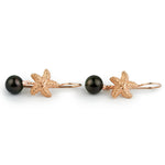 Black Tahitian Pearl Starfish Hook Earrings