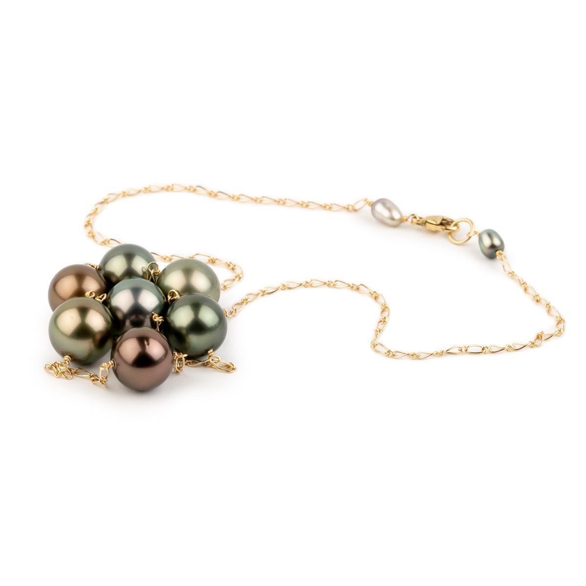 Coppery Green Glow Tin-Cup Tahitian Pearl Necklace on 14K Yellow Gold