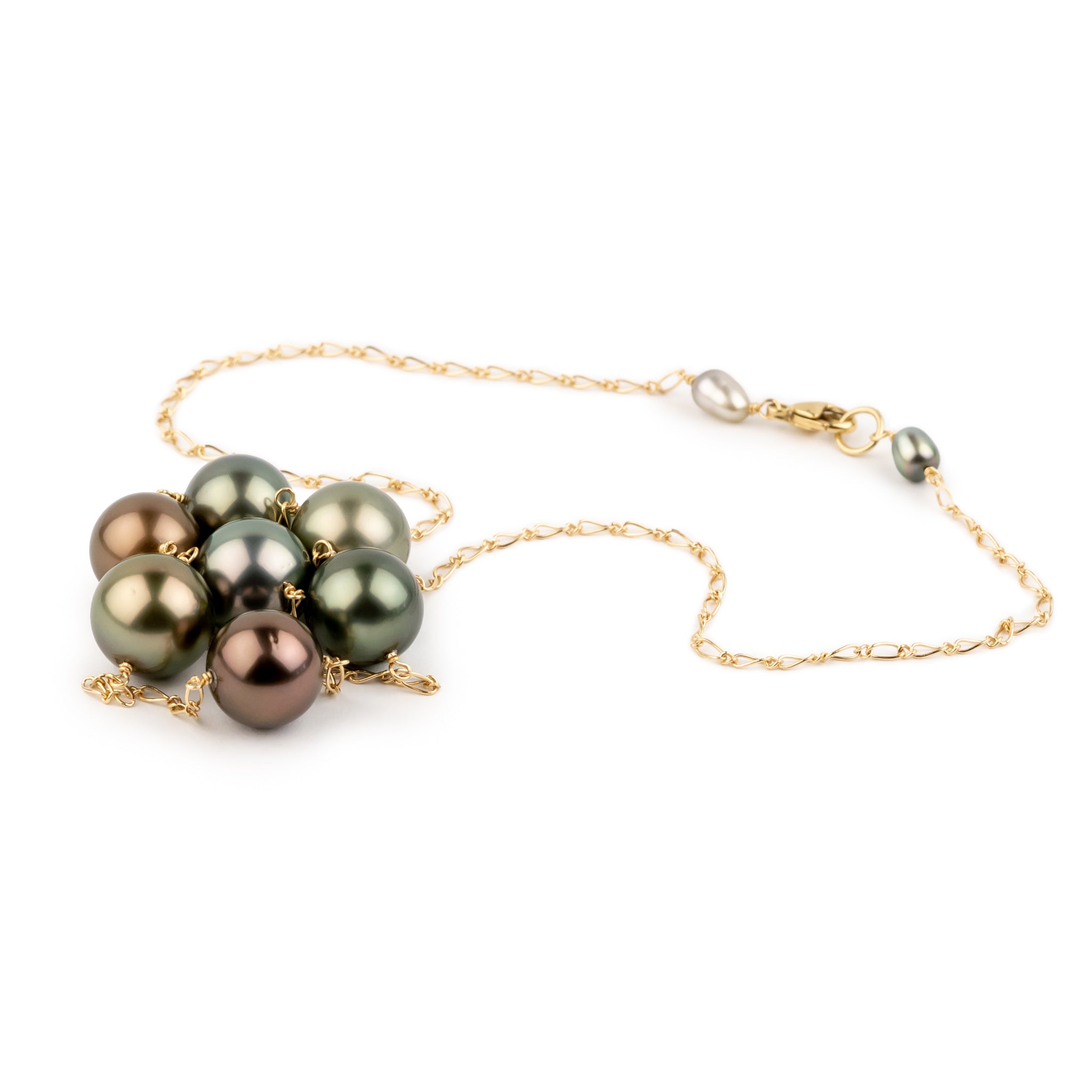 Coppery Green Glow Tin-Cup Tahitian Pearl Necklace on 14K Yellow Gold
