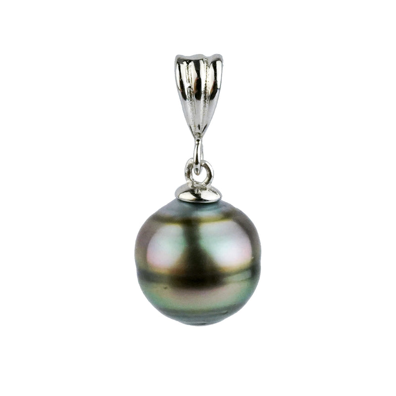 Multi-Colorful Circled 10.4mm Tahitian Pearl Pendant on Sterling Silver