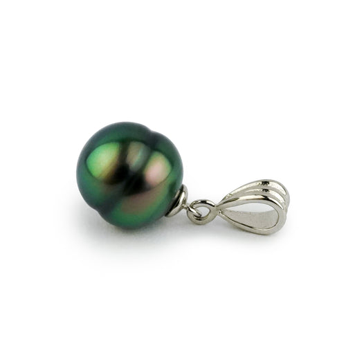 Vibrant Peacock Green Circled 10.2mm Tahitian Pearl Pendant on Sterling Silver