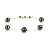 Tropical Midnight Baroque Tahitian Pearl Tin Cup Bracelet on 14K Yellow Gold