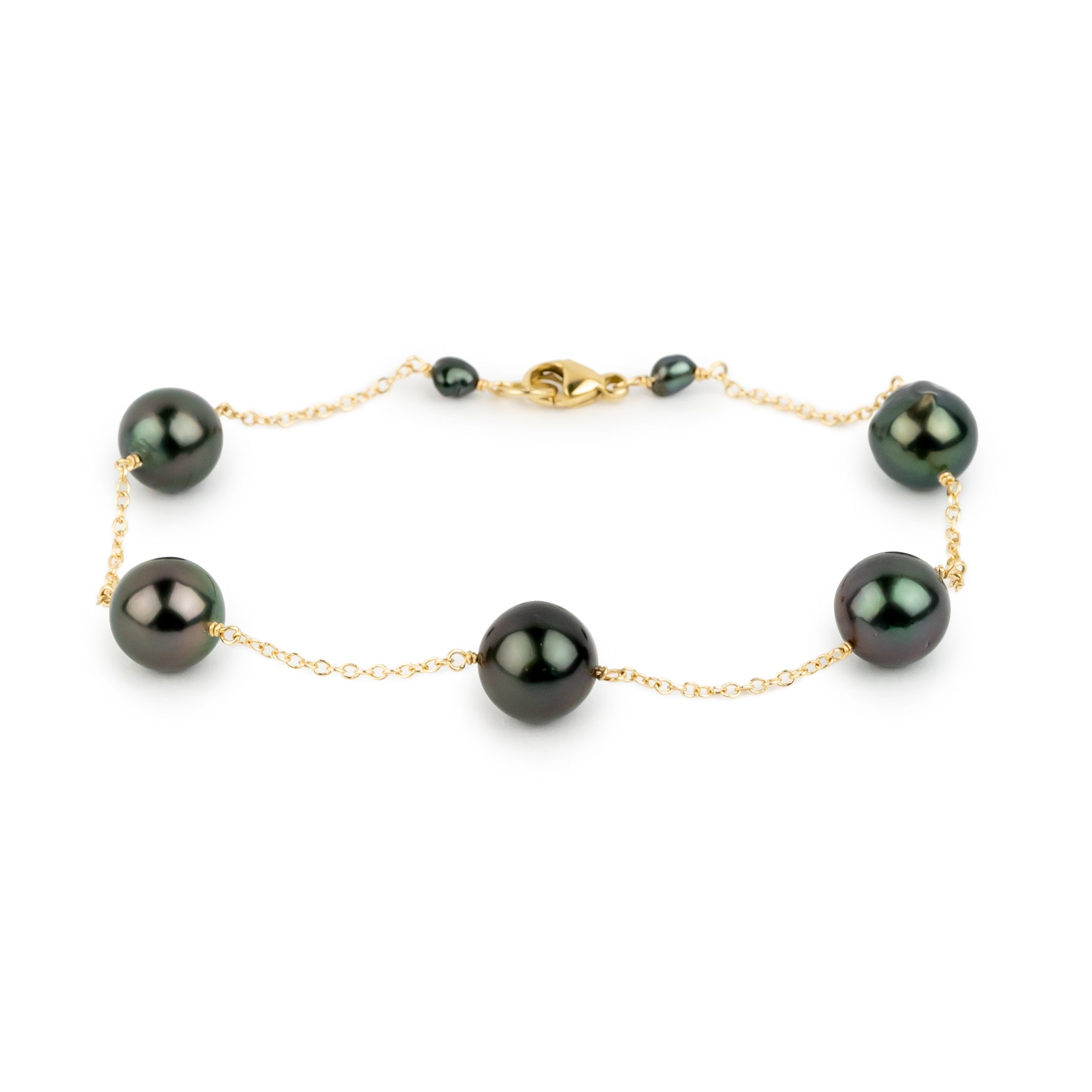 Tropical Midnight Baroque Tahitian Pearl Tin Cup Bracelet on 14K Yellow Gold