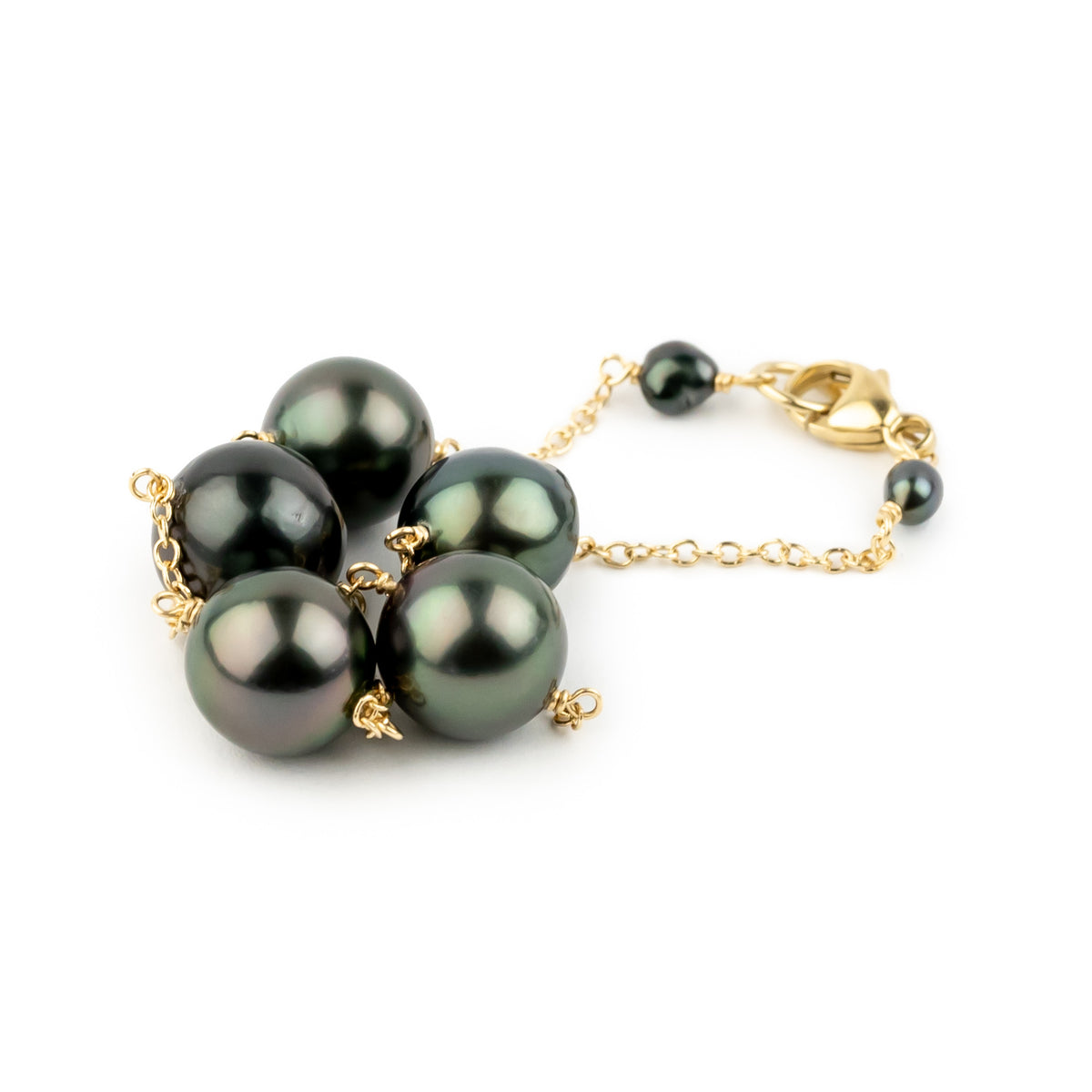 Tropical Midnight Baroque Tahitian Pearl Tin Cup Bracelet on 14K Yellow Gold