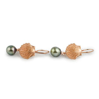 Golden Green Circled Tahitian Pearl Seashell Hook Earrings