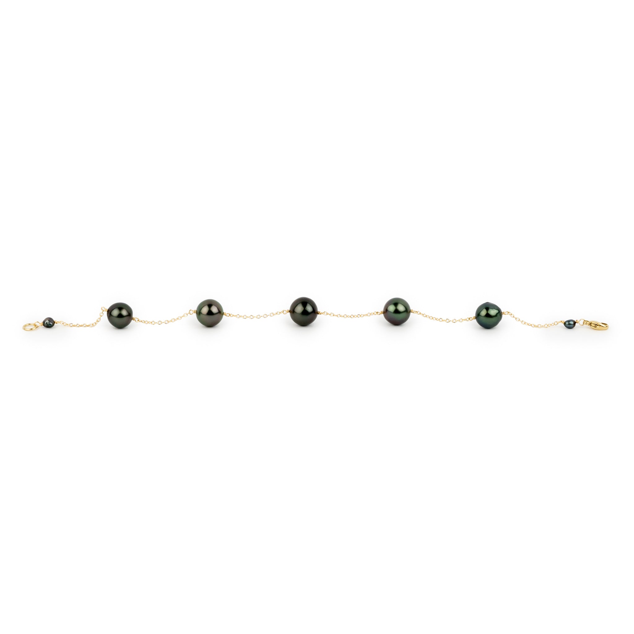 Tropical Midnight Baroque Tahitian Pearl Tin Cup Bracelet on 14K Yellow Gold