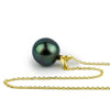 Dark Indigo-Green 10mm Tahitian Pearl I'a Necklace on 14K Yellow Gold