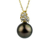 Chocolate Aubergine Tahitian Pearl & Diamond Asteria Pendant or Necklace on 14K Yellow Gold