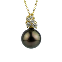 Chocolate Aubergine Tahitian Pearl & Diamond Asteria Pendant or Necklace on 14K Yellow Gold