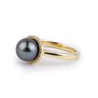 Tahitian Pearl & Diamond Halo Ring