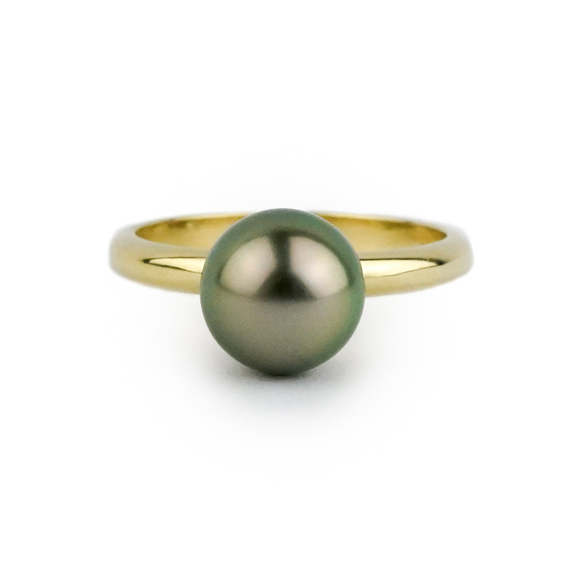 Golden Green 8.7mm Tahitian Pearl Ring