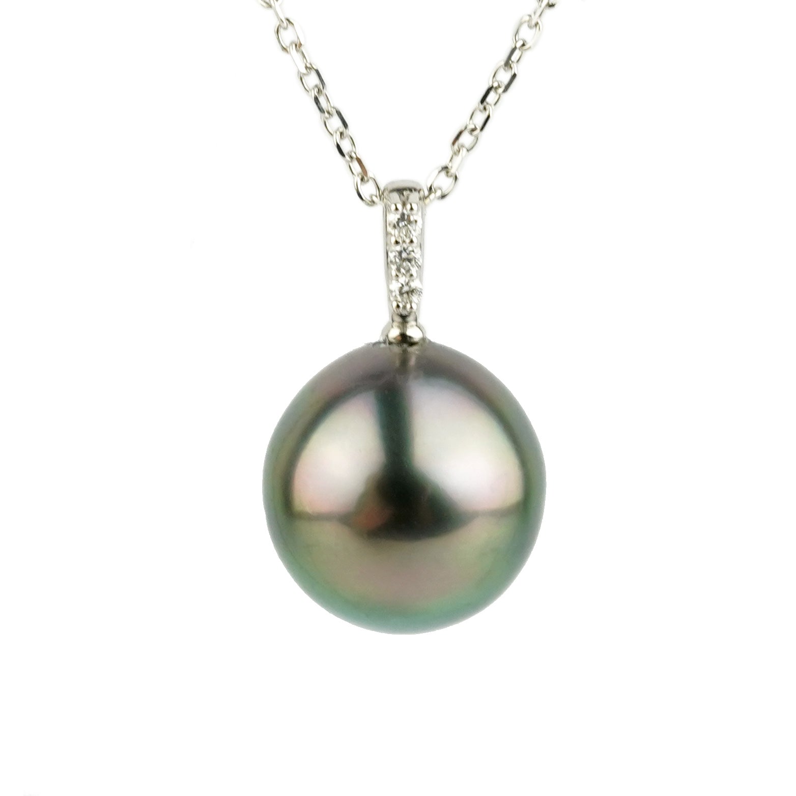 Tahitian Pink-Green Pearl & Diamond Éclat Necklace on 14KWG